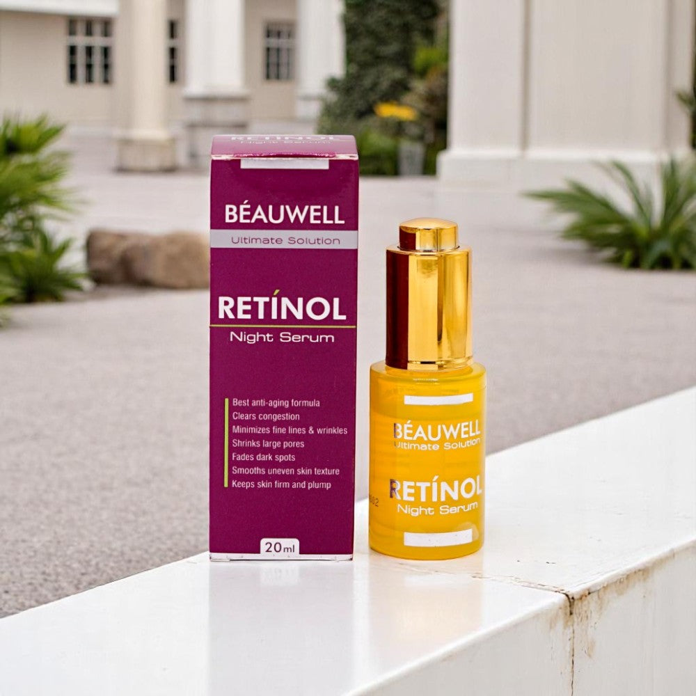 Beauwell Retinol Night Serum for anti-aging, addressing fine lines and wrinkles, and improving skin tone and texture.