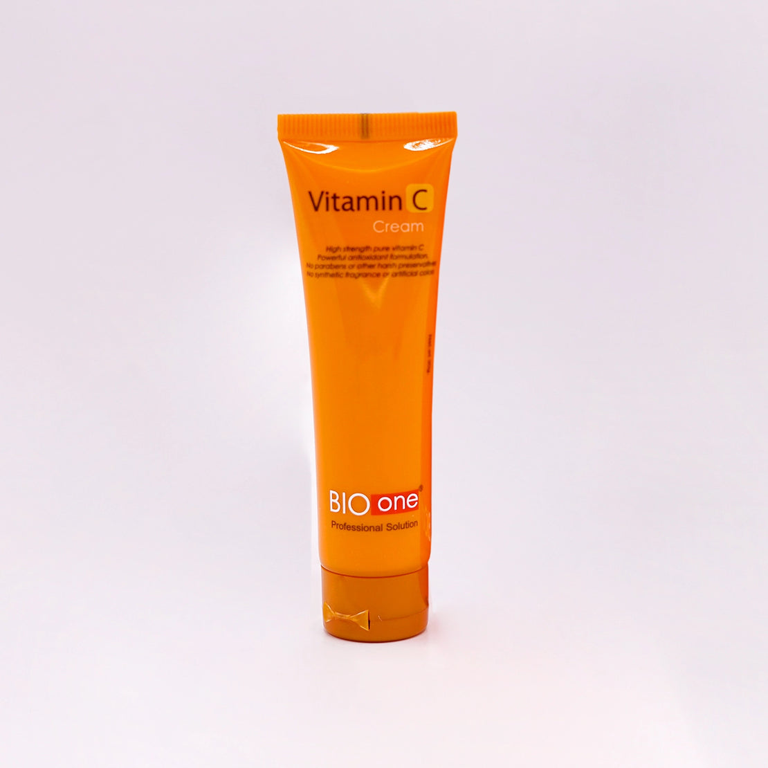 BioOne Vitamin C Cream, a high-strength pure vitamin-C and powerful antioxidant formulation, free from parabens, harsh preservatives, synthetic fragrance, or artificial colors.