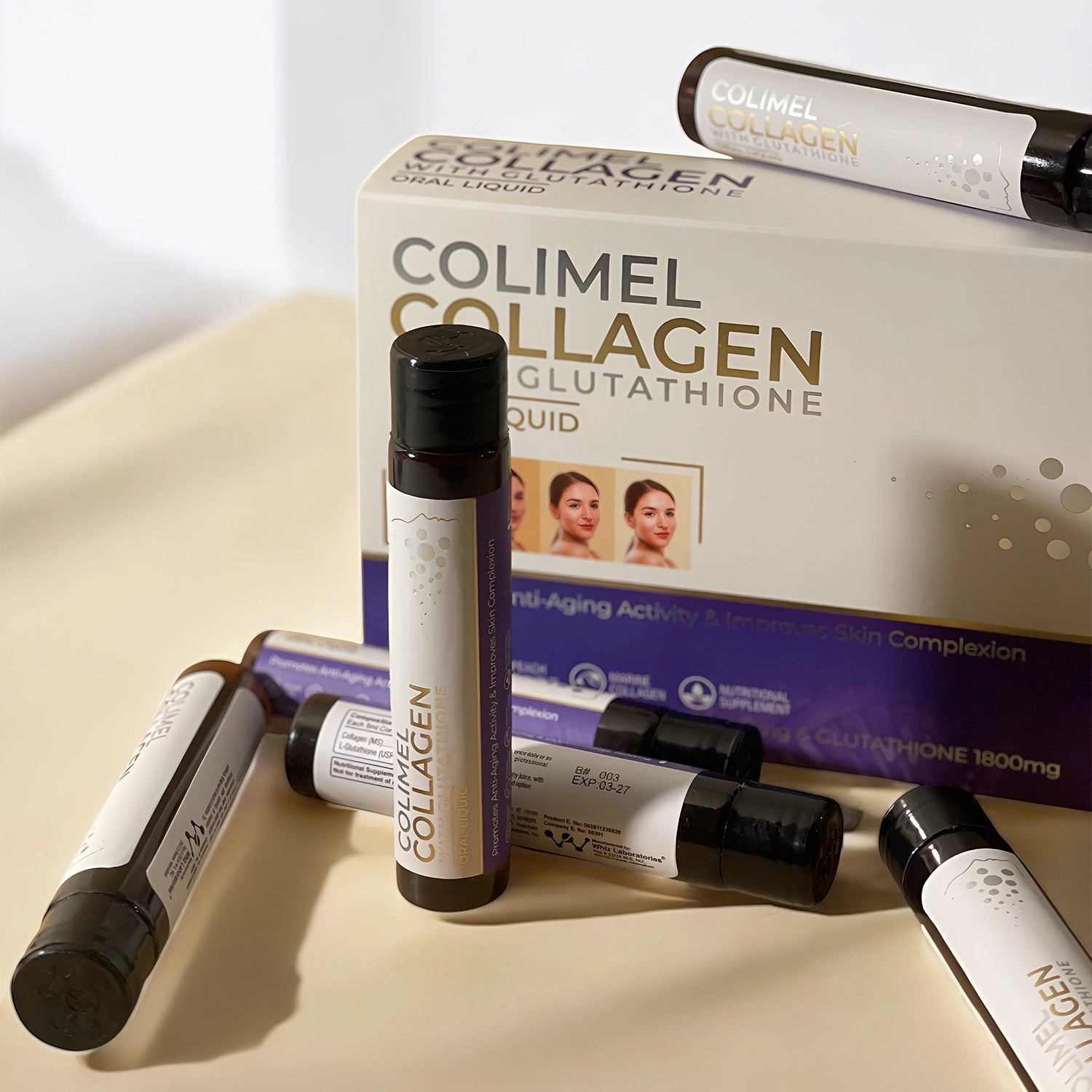 Colimel Collagen bottle with box in background