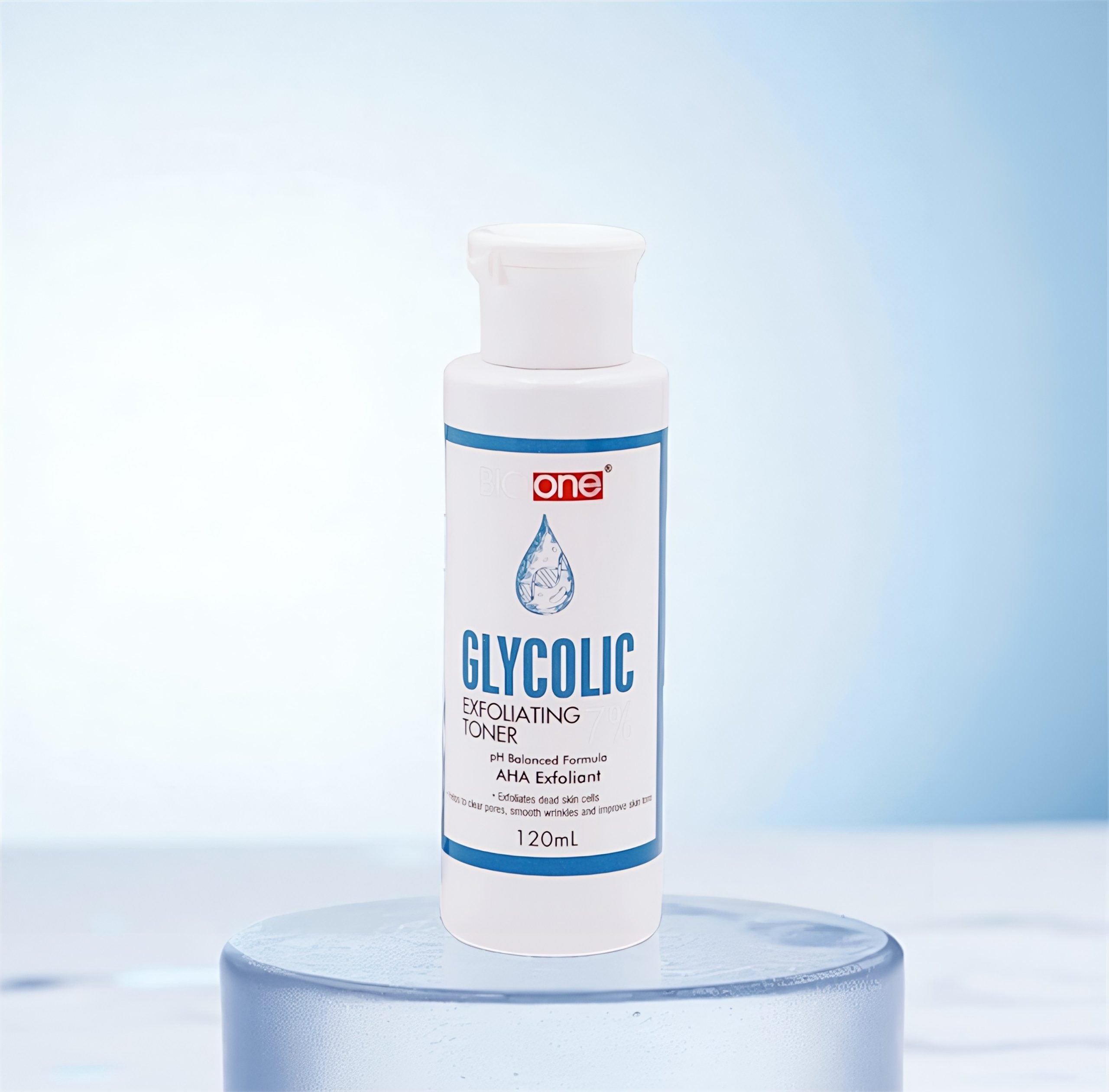 Glycolic Toner place on mirror stand