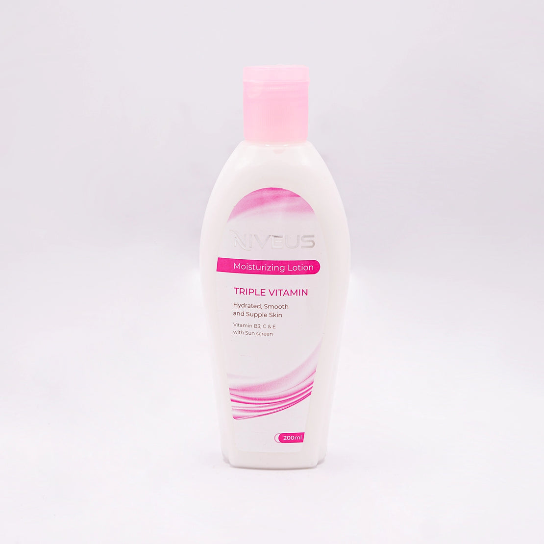 Niveus Triple Vitamin Moisturizing Lotion with sunscreen, for hydrated, smooth, and supple skin.