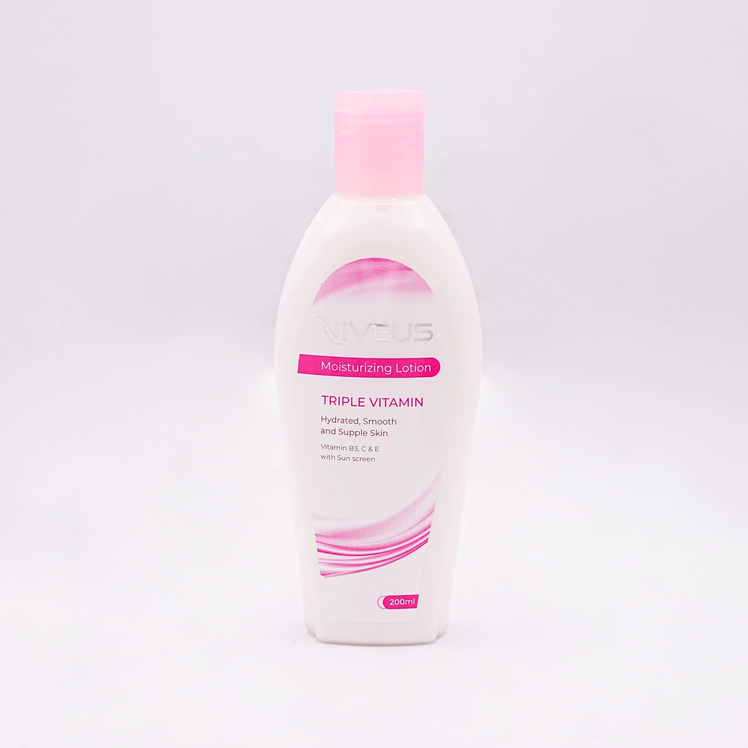 Niveus Triple Vitamin Moisturizing Lotion with sunscreen, for hydrated, smooth, and supple skin.