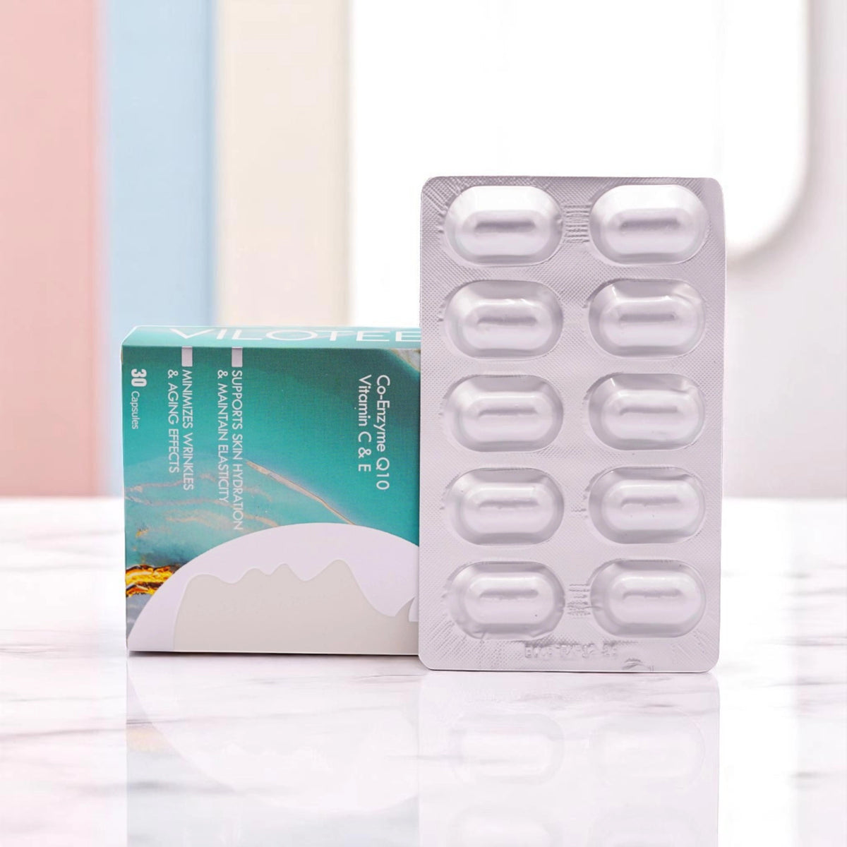 Nutrawhiz Viloteen Tablets, a dietary supplement for energy and vitality, in a green and white box.