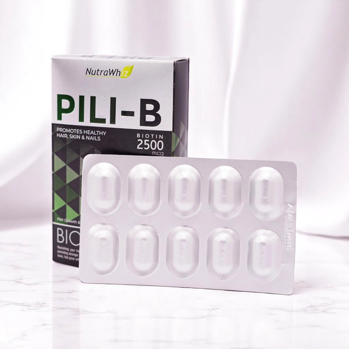 NutraWhiz Pili-B Biotin Tablets for hair, skin, and nails