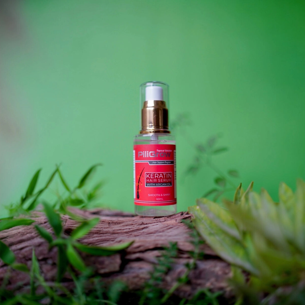 Piligrow keratin hair serum with green back ground