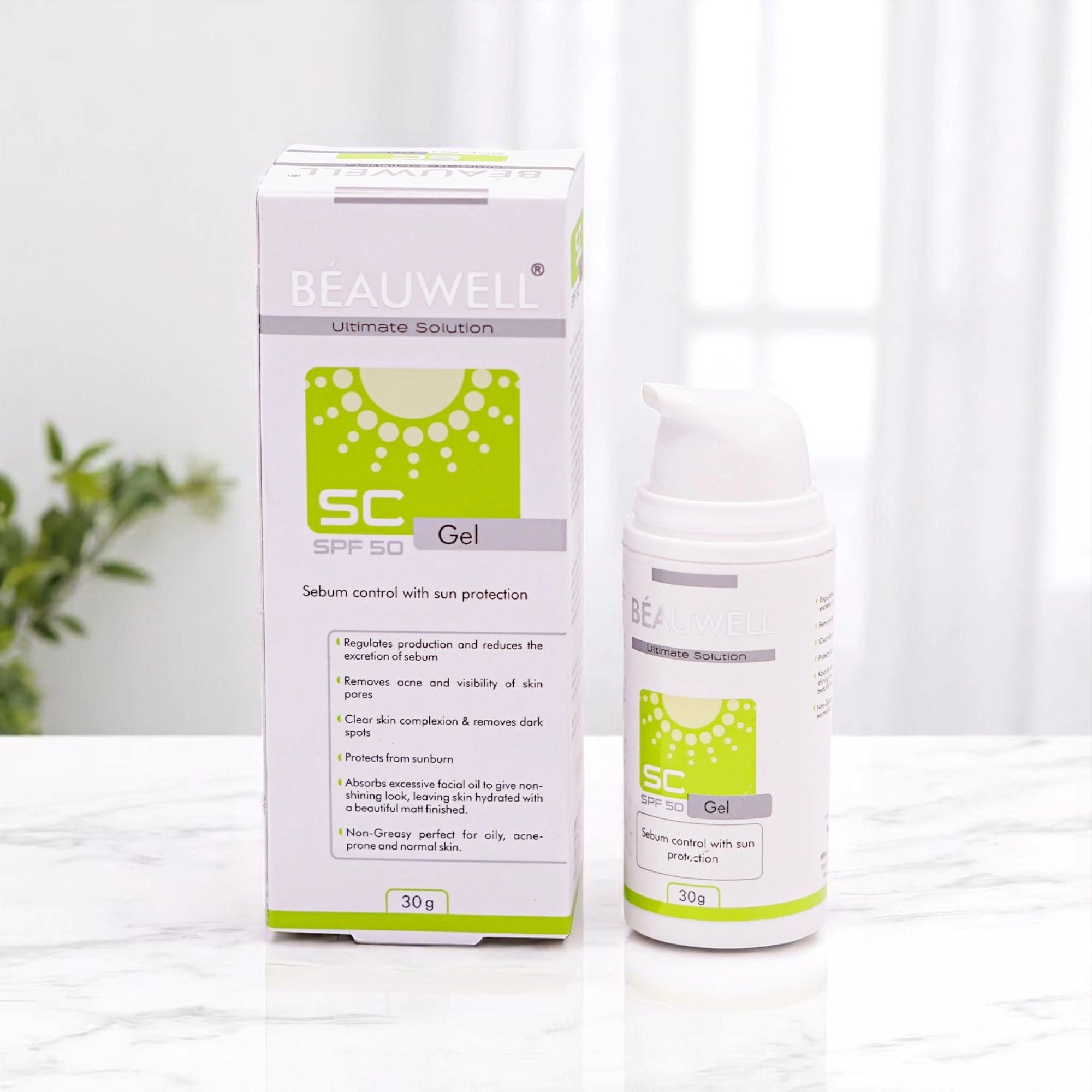 Sebum control gel with sun protection, designed for oily, acne-prone, and normal skin