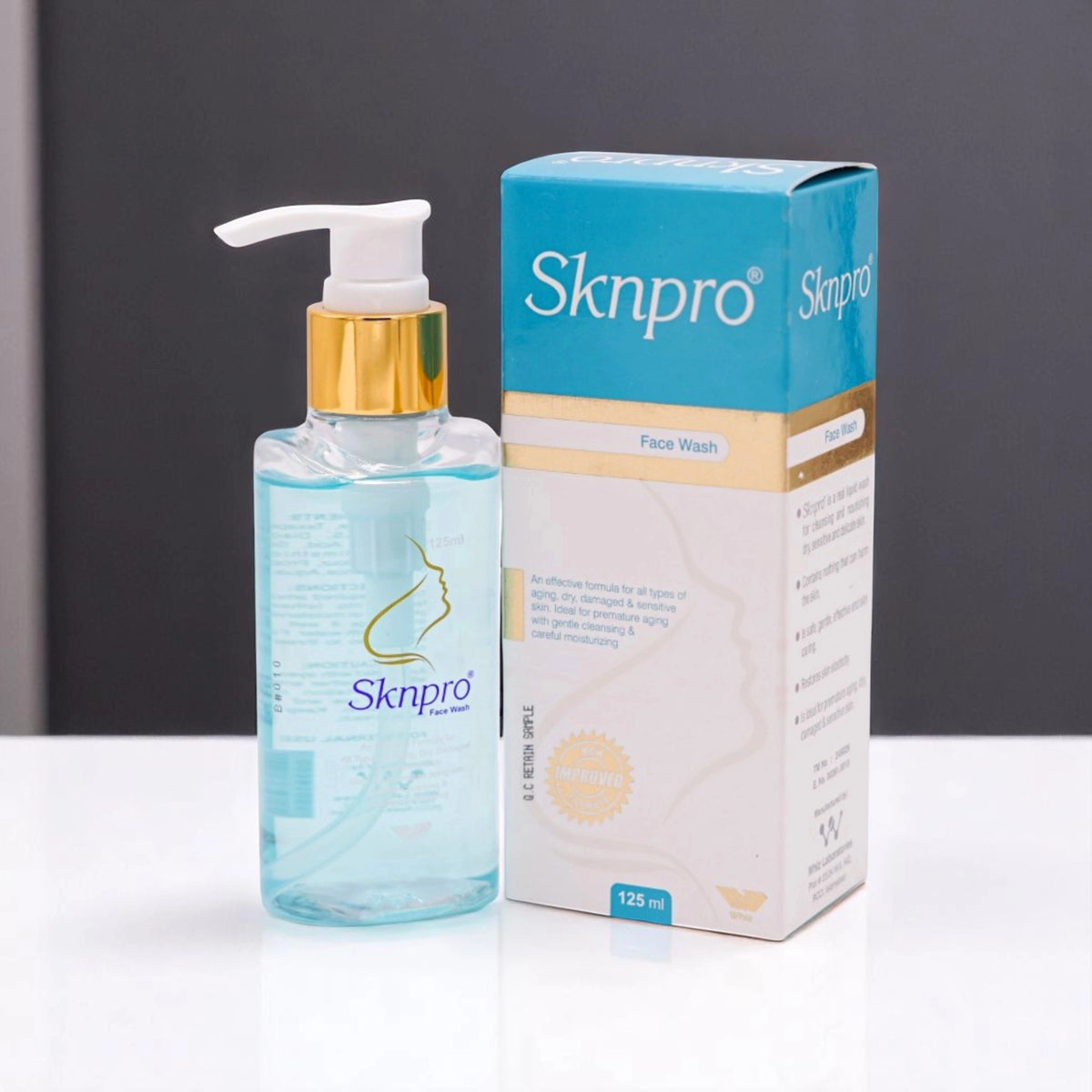 Sknpro Face Wash, a 125ml bottle with a pump dispenser