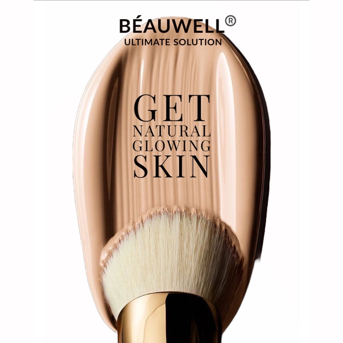 Tinted sunscreen that shows the product being applied by a brush, with the text 'GET NATURAL GLOWING SKIN