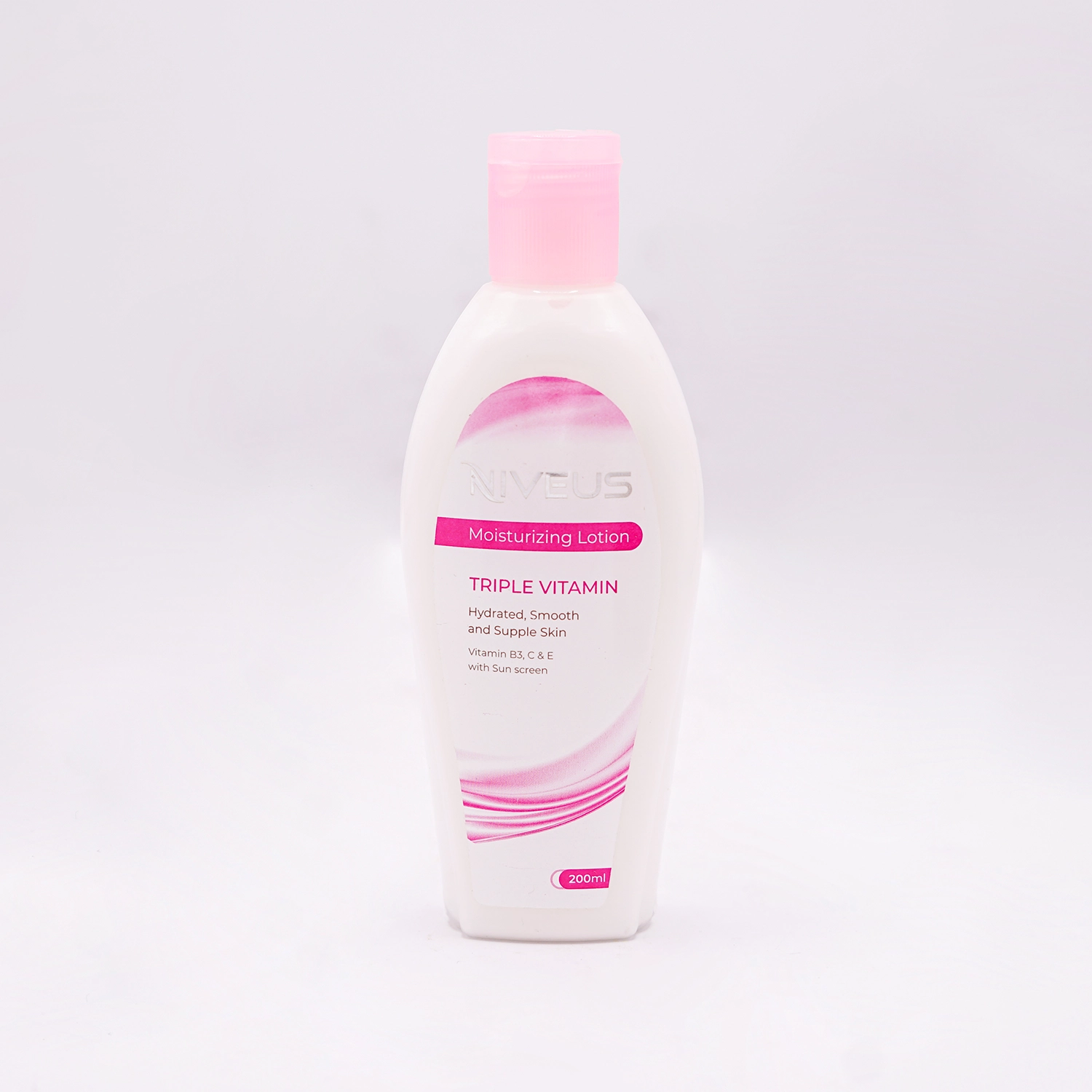 Niveus Triple Vitamin Moisturizing Lotion with sunscreen, for hydrated, smooth, and supple skin.